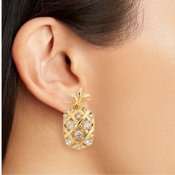 BaubleBar Gold Pineapple Stud Earrings with Crystal Accents - Picture 3 of 7
